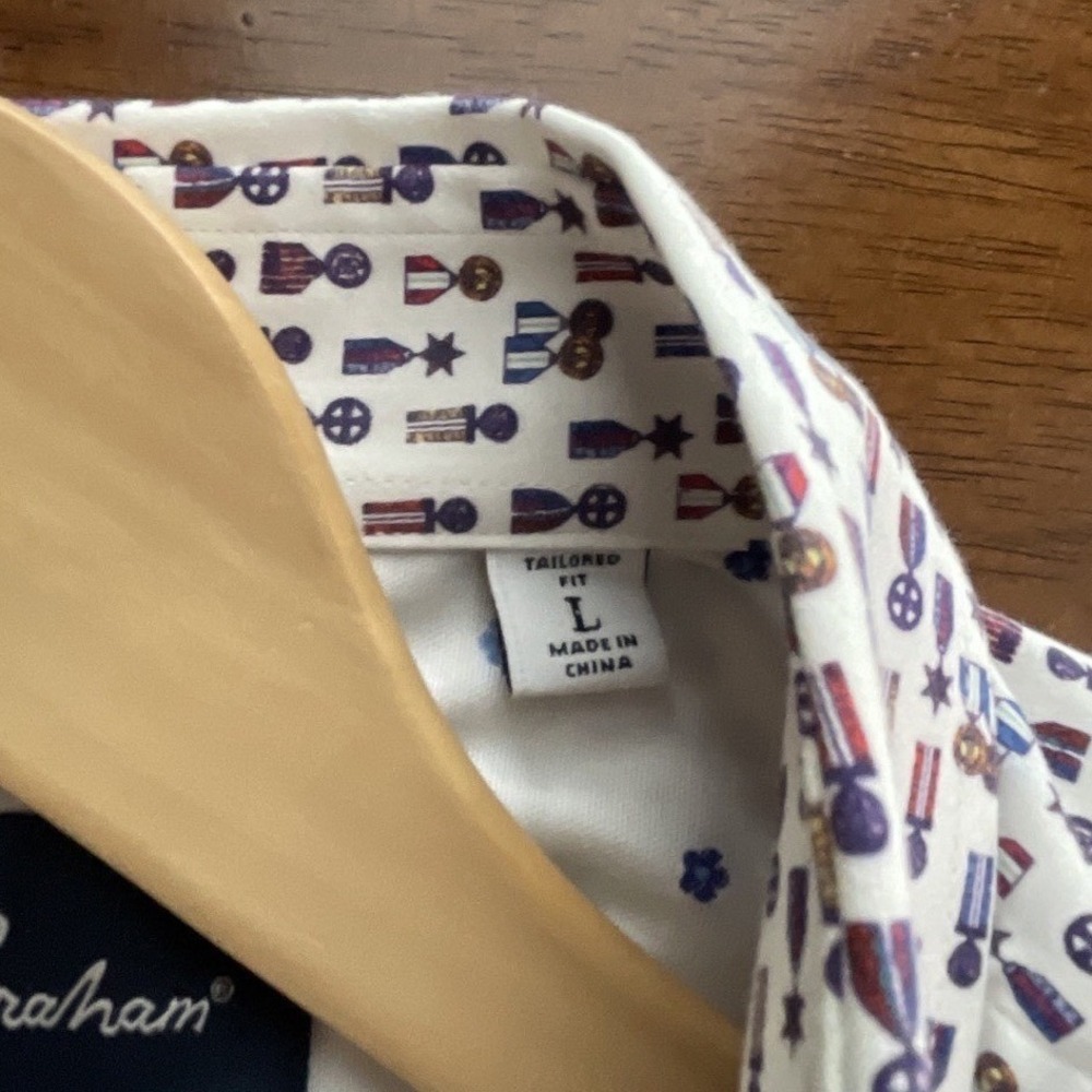 Robert Graham MAXCY Short Sleeve Sport Shirt  Tailored Fit Large NWOT Military - Picture 4 of 9